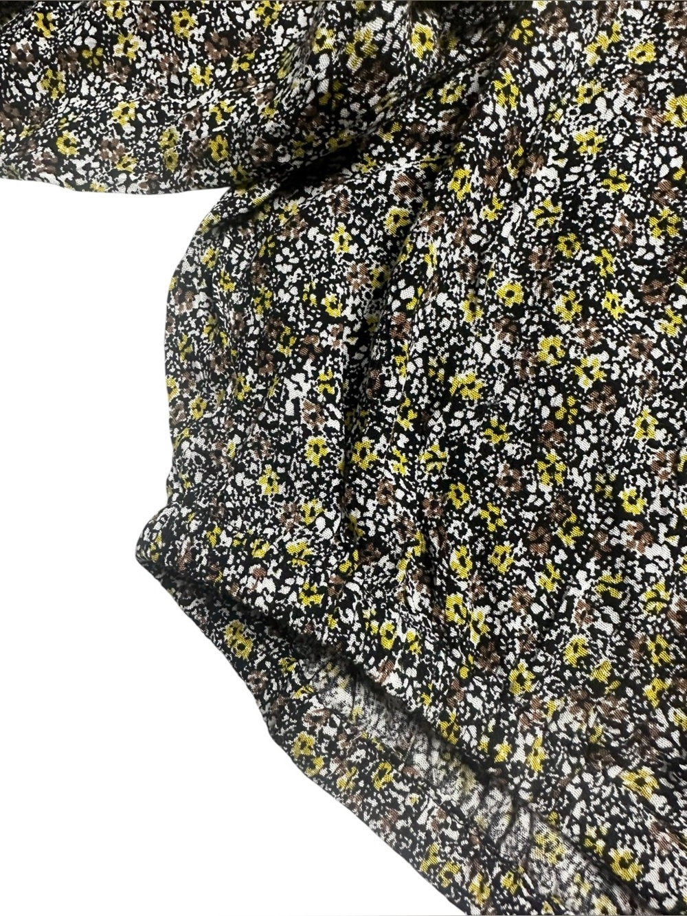 NWT Knotsisters V-Neck Long Sleeve Floral Blouse, Black with smocked waistband - Picture 6 of 9